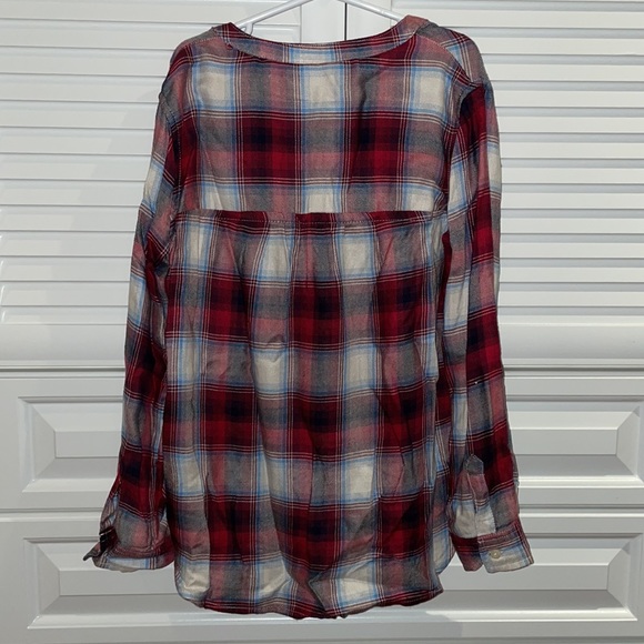 GAP kids red/white plaid collarless shirt. - Picture 5 of 8